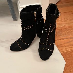 Bebe black suede gold stud booties